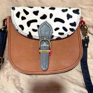 Augré F. Pony Hair And Leather Tan Raspberry Leather Crossbody Bag